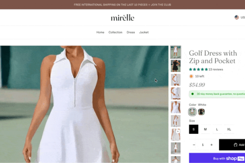 Mirelle Wear ecommerce website design showcase - responsive DTC brand website